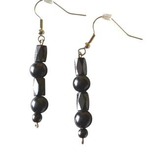 Onyx & Black Pearls Pierced Earrings Silver Dangle Beaded Elegant Quiet‎ Luxury